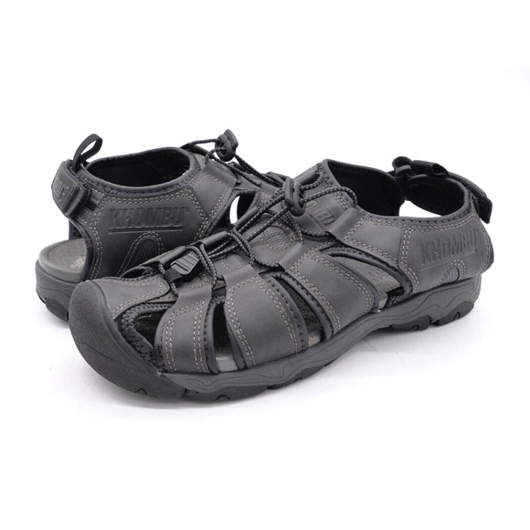 Khombu Harry Mens 8 Sandals Black Faux Leather Fisherman Drawstring Shoes - Picture 1 of 10
